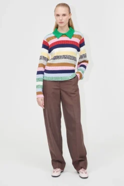 New Stine Goya 2386 Cotton Mix / Crochet Cotton, Mix Stripe Polo Collar Sweatersg-pf25-k033-2386 Stripes Mix