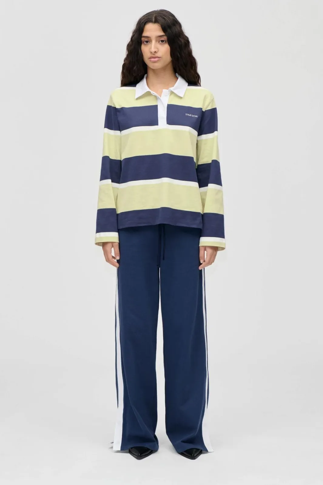 Clearance Stine Goya 2457 Heavy Dry Jersey / Cotton, Polo Long Sleeve Topsg-ps26-t120-2457 Yellow And Navy Blue Stripes