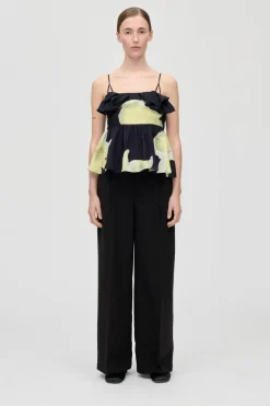 New Stine Goya 2450 Printed Viscose, Floral Peplum Topsg-ps26-t139-2450 Yellow Petunias
