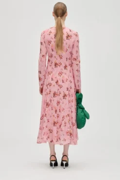 Sale Stine Goya 2408 Sheer Ruffling Jersey, Long Sleeve Ruffling Midi Dresssg-aw25-d161-2408 Pink Magnolias