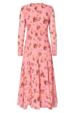 Sale Stine Goya 2408 Sheer Ruffling Jersey, Long Sleeve Ruffling Midi Dresssg-aw25-d161-2408 Pink Magnolias