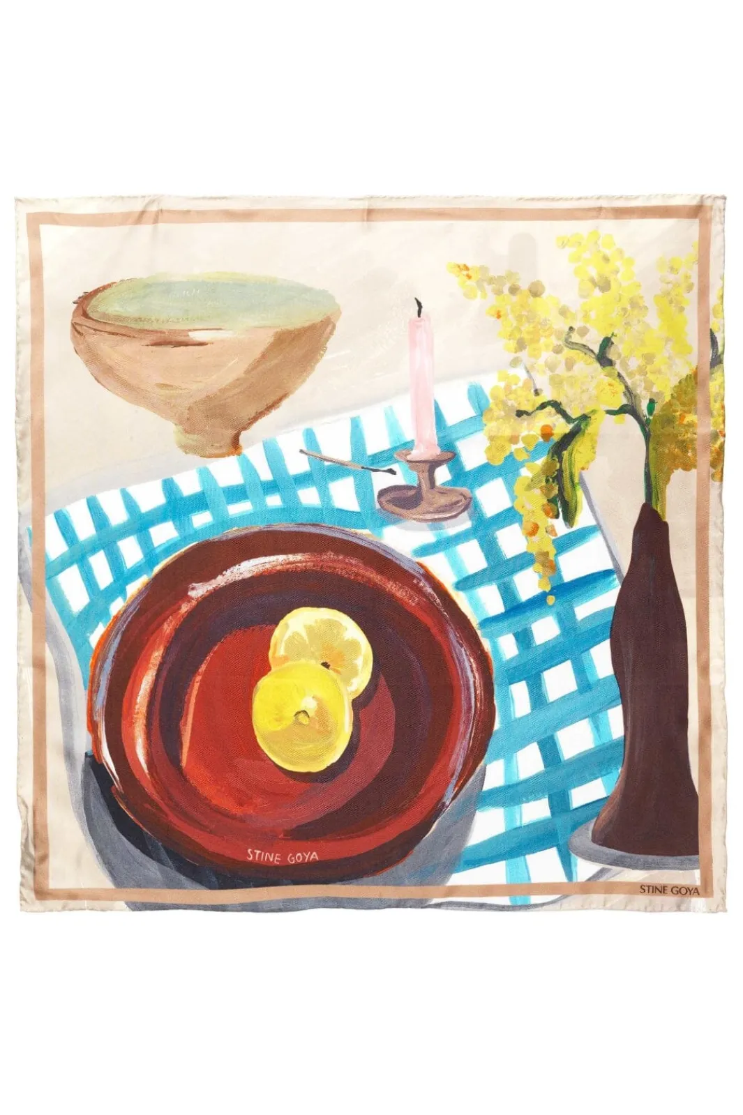 Clearance Stine Goya 2287 Silk Scarves, Small Scarf sg-ss25-a010-2287 Lemons On A Plate