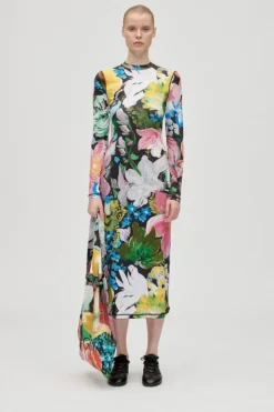 Clearance Stine Goya 2244 Stocking Jersey, Pullover Long Sleeve Midi Dresssg-aw25-d074-2244 Flowers Under The Sun