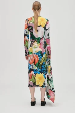Clearance Stine Goya 2244 Stocking Jersey, Pullover Long Sleeve Midi Dresssg-aw25-d074-2244 Flowers Under The Sun