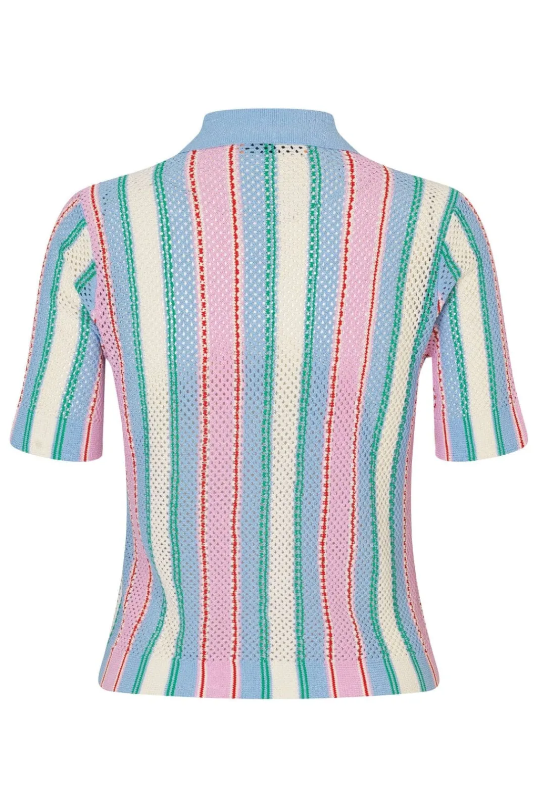 Clearance Stine Goya 2100 Tricot Knit, Short Sleeve Crochet Polosg-pf25-k038-2100 Pastel Stripes