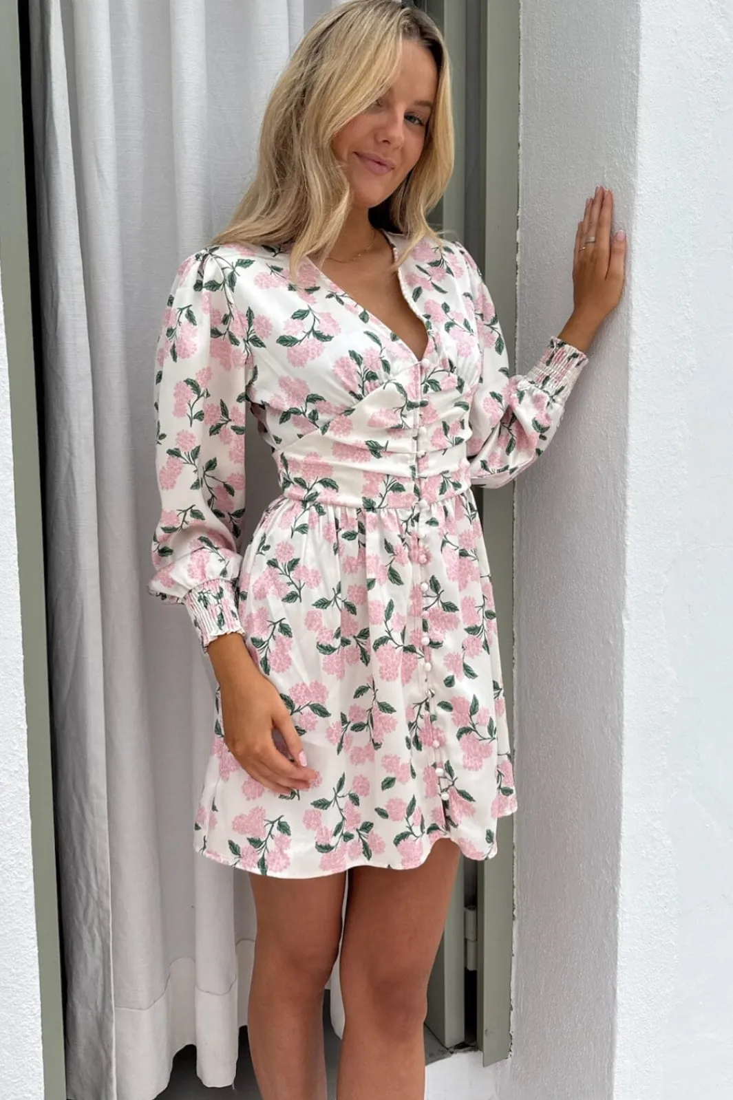 Outlet BYIC Adelic Dress A23783 Pink Hydrangea Print