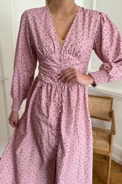 Outlet BYIC Adelic Long Dress pfsp Pink Flower Stem Print