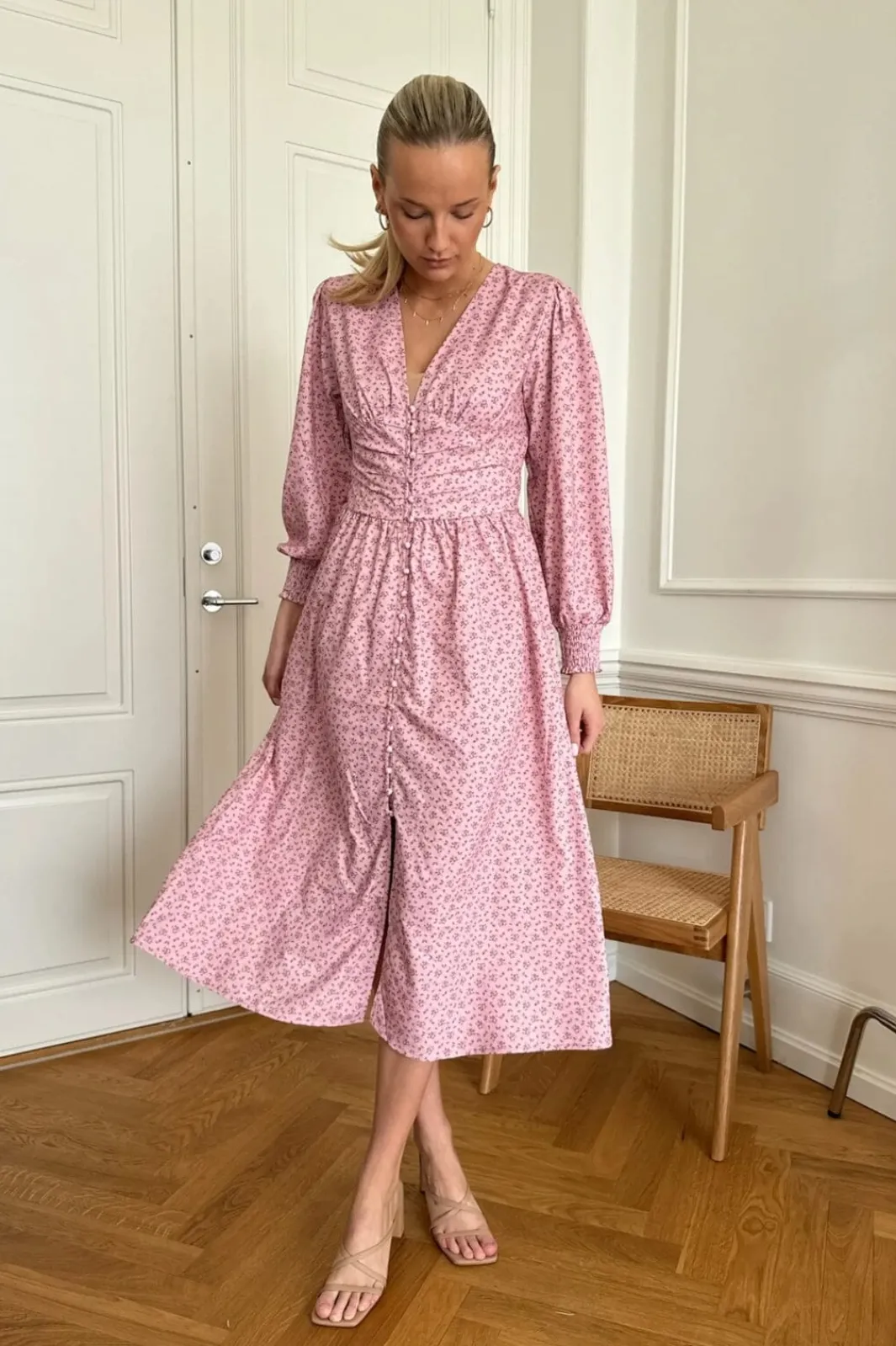 Outlet BYIC Adelic Long Dress pfsp Pink Flower Stem Print