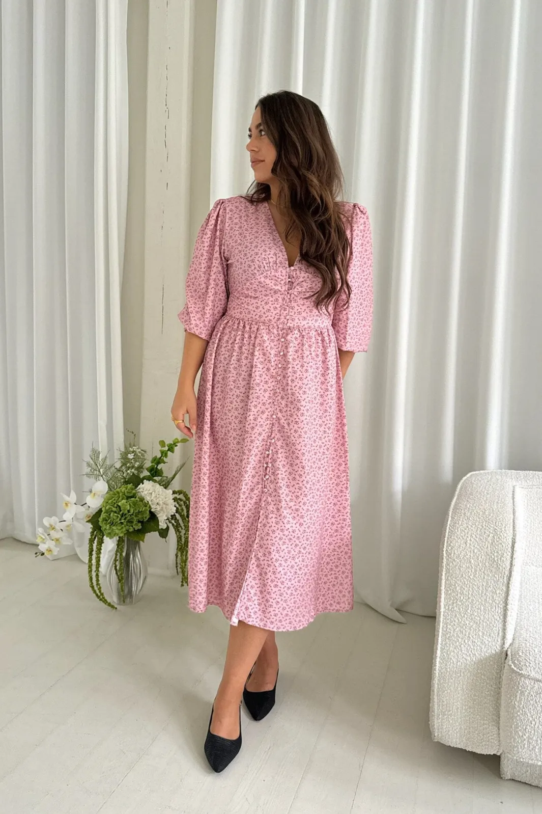 Outlet BYIC Adelic Long Dress pfsp Pink Flower Stem Print