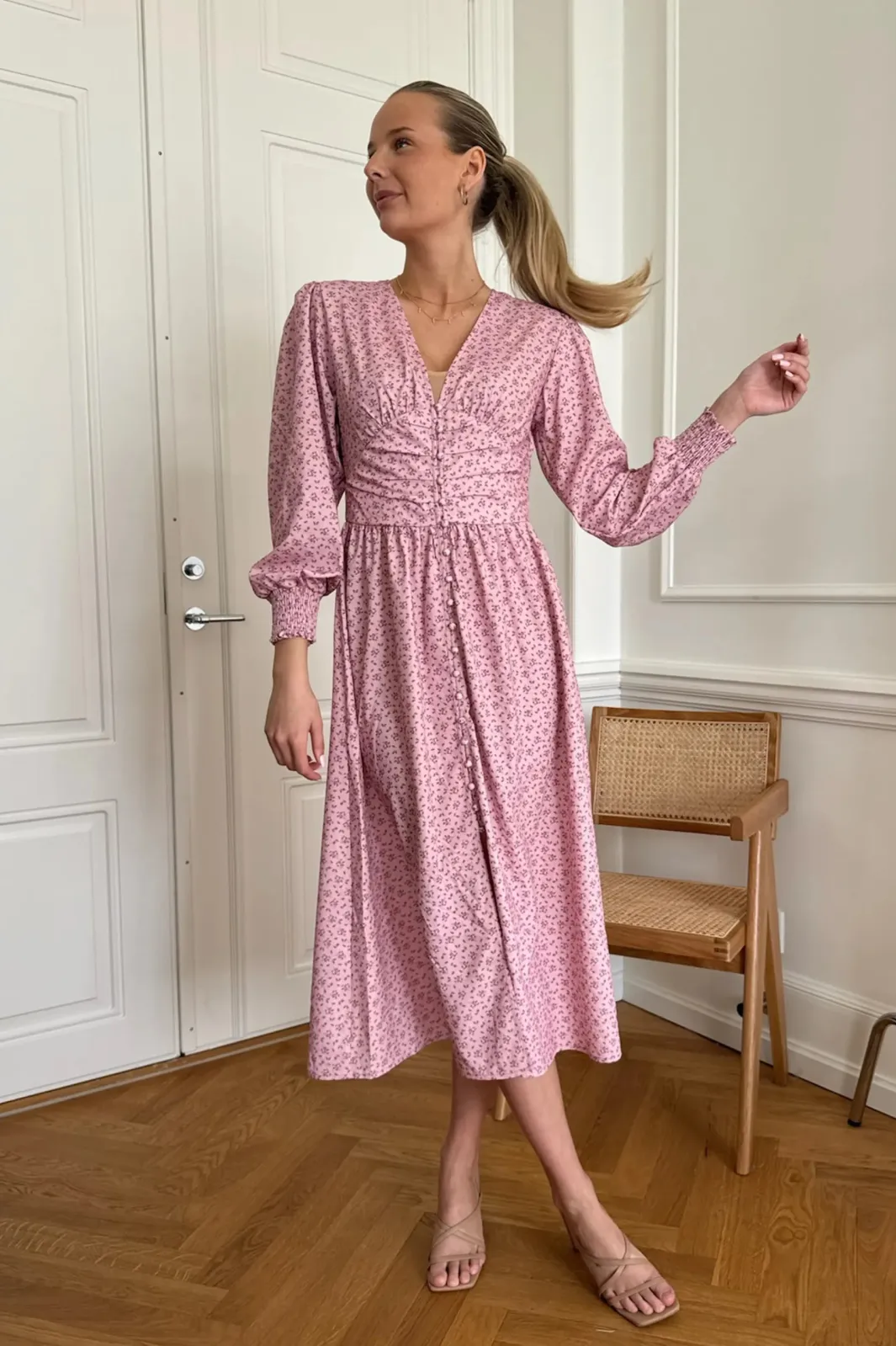 Outlet BYIC Adelic Long Dress pfsp Pink Flower Stem Print