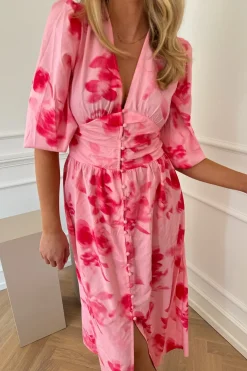BYIC Adelic Long Dress apfp Abstract Pink Flower Print