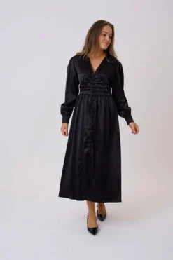 Online BYIC Adelic Long Dress A2327 Black Satin