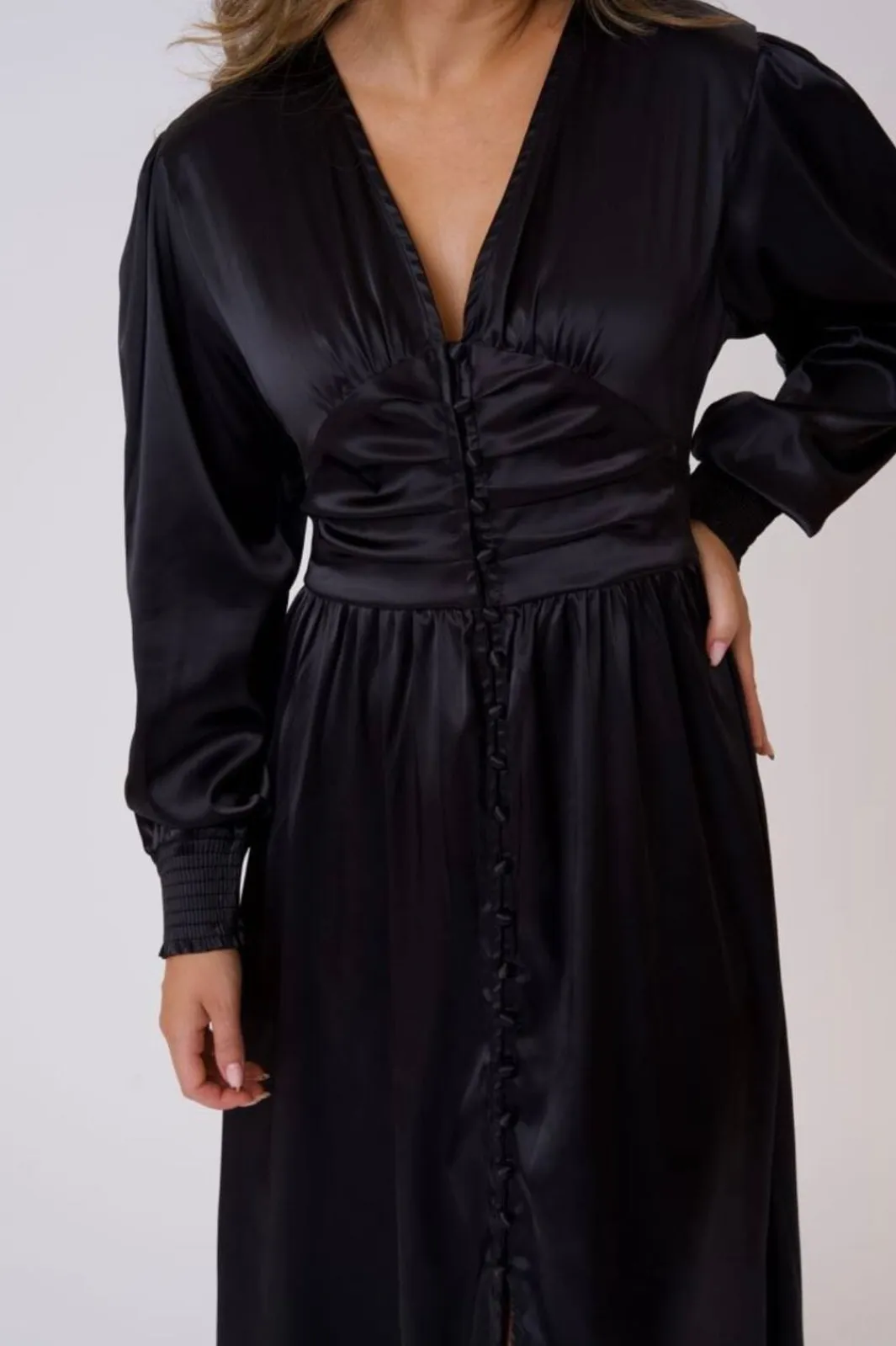 Online BYIC Adelic Long Dress A2327 Black Satin
