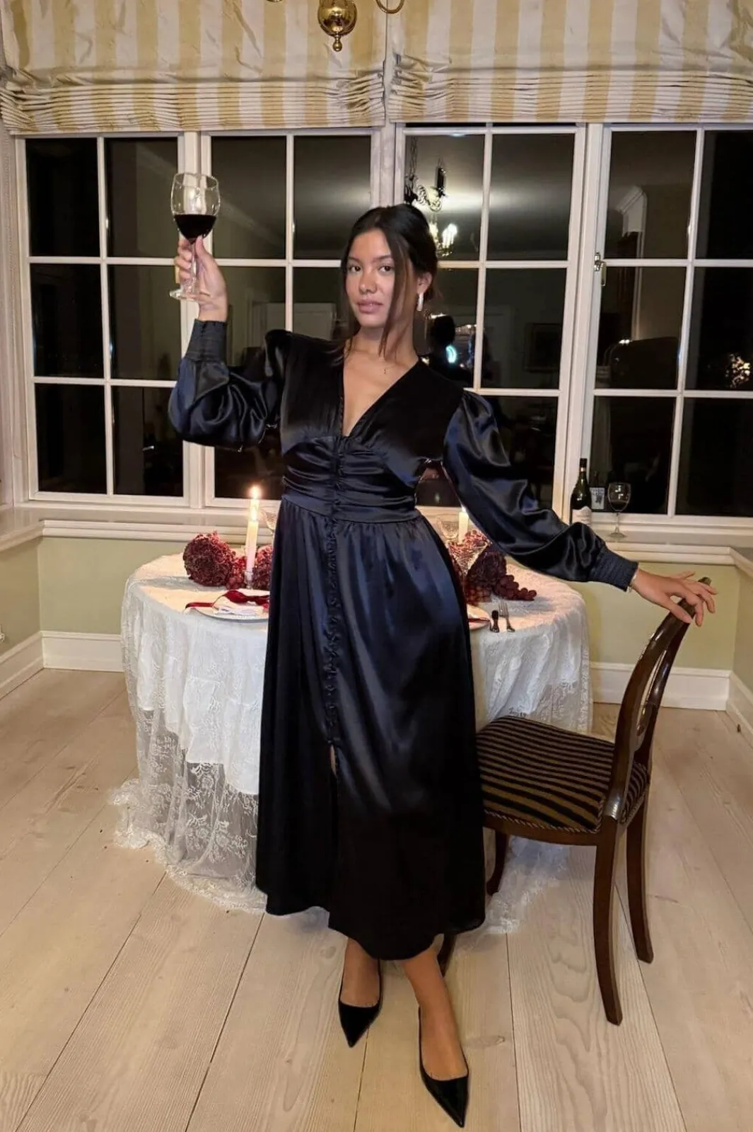Online BYIC Adelic Long Dress A2327 Black Satin