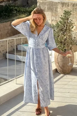 Clearance BYIC Adelic Long Dress A2327 Soft Blue Blossom