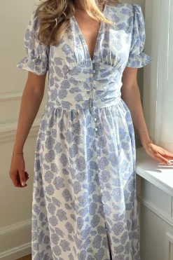 Discount BYIC Adelic Long Ss Dress bdf Blue Dazzling Flower