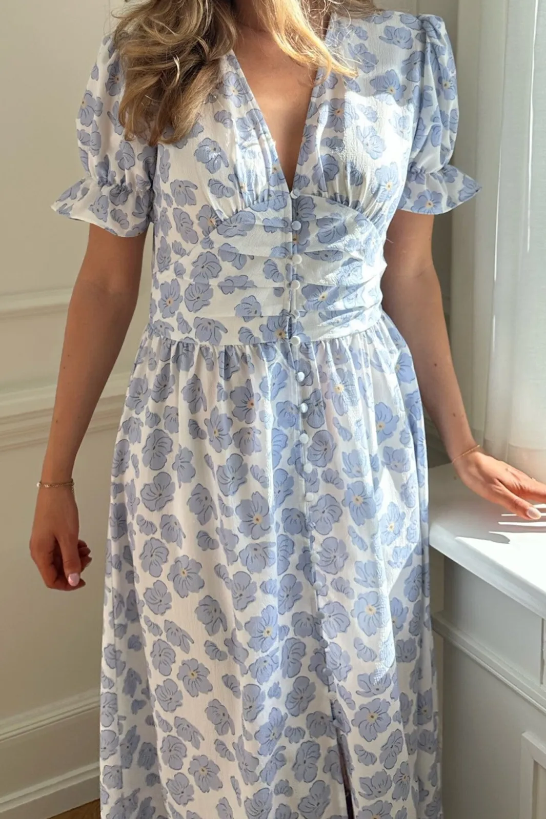 Discount BYIC Adelic Long Ss Dress bdf Blue Dazzling Flower