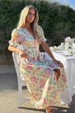 Clearance BYIC Adelic Long Ss Dress A2366 Pastel Garden
