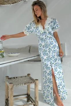 New BYIC Agneteic Long Dress A23810 Blue Hydrangea Print