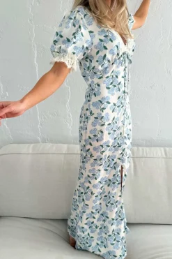 New BYIC Agneteic Long Dress A23810 Blue Hydrangea Print