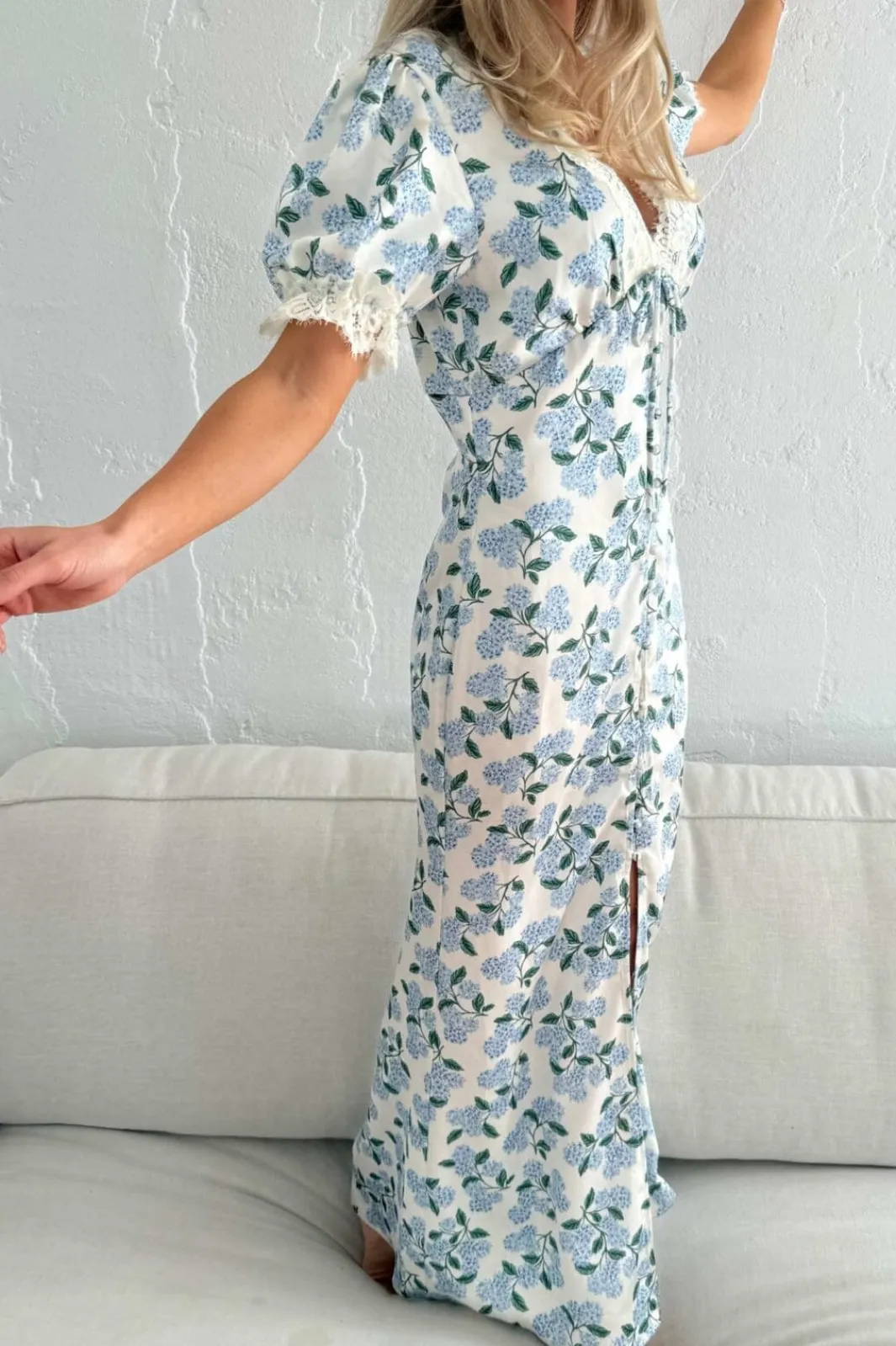 New BYIC Agneteic Long Dress A23810 Blue Hydrangea Print