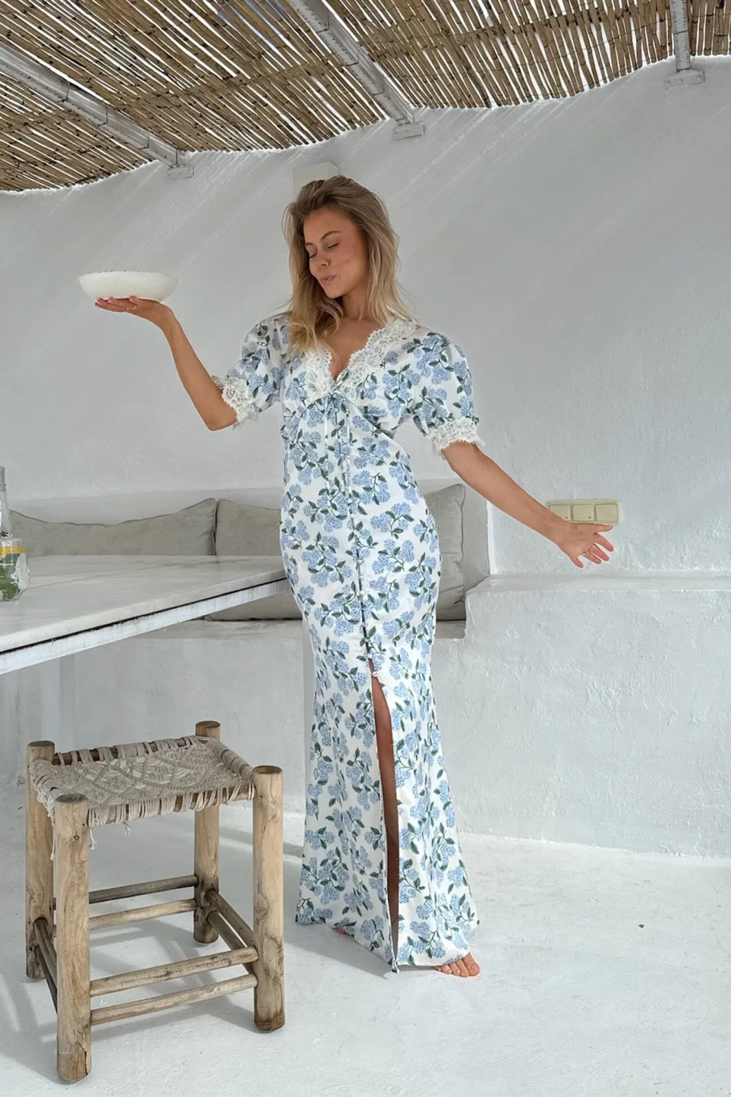 New BYIC Agneteic Long Dress A23810 Blue Hydrangea Print