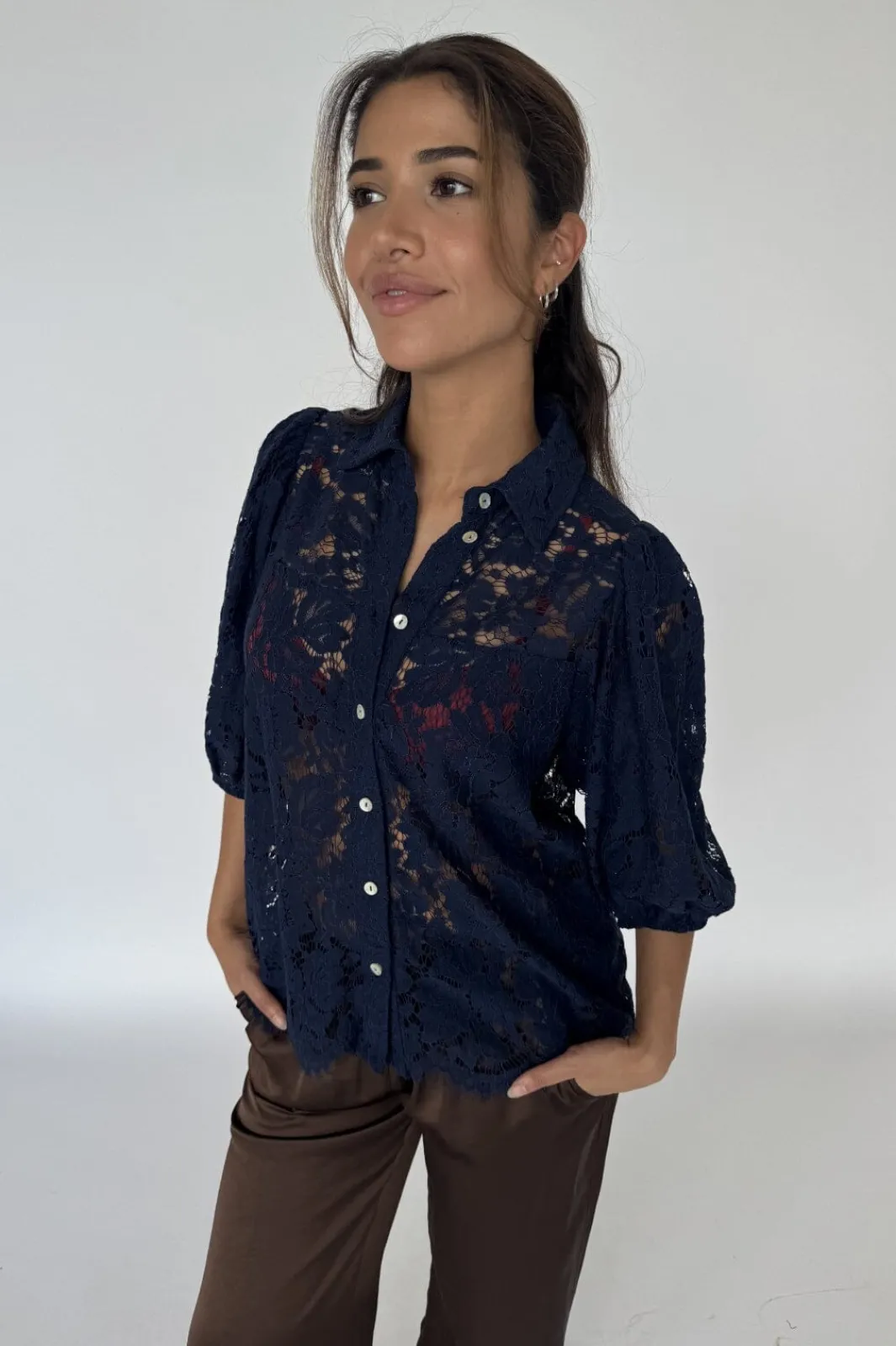 Clearance Continue Alicia Lace Blouse 14988 Navy Blue