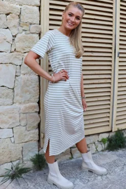 Hot Liberte Alma-Tshirt-Dress 9562 Sand Ivory Stripe