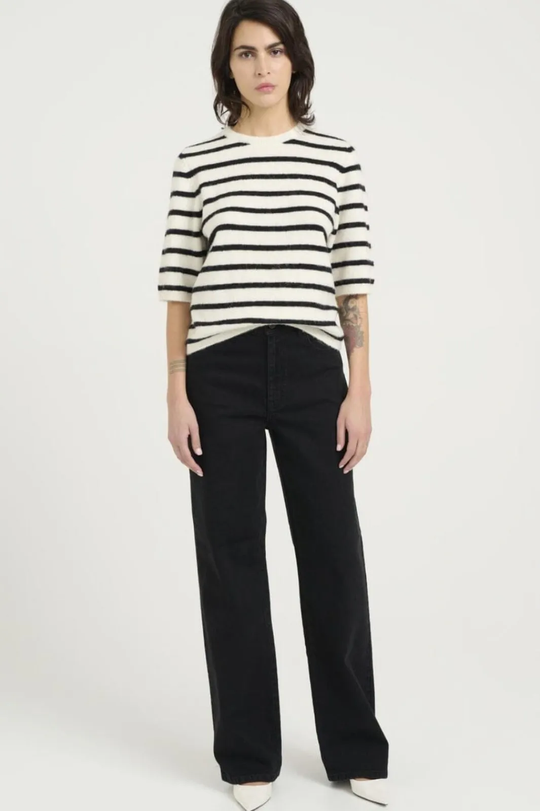Discount Gestuz Alphagz Ss Tee Striped 106145 Ivory Black Striped