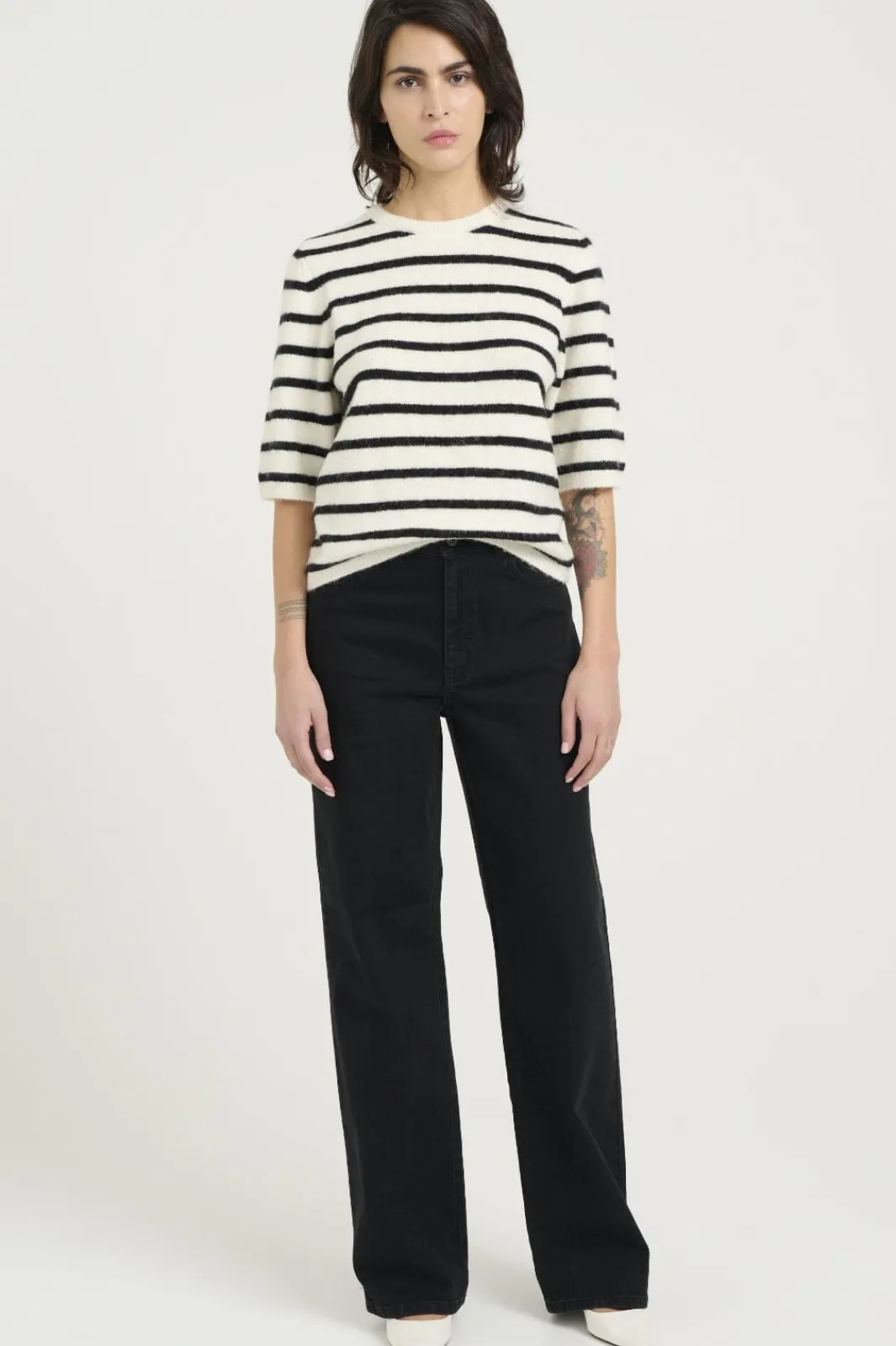 Discount Gestuz Alphagz Ss Tee Striped 106145 Ivory Black Striped