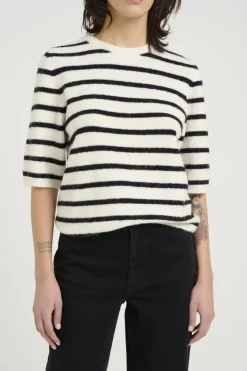 Discount Gestuz Alphagz Ss Tee Striped 106145 Ivory Black Striped