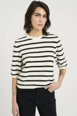 Discount Gestuz Alphagz Ss Tee Striped 106145 Ivory Black Striped