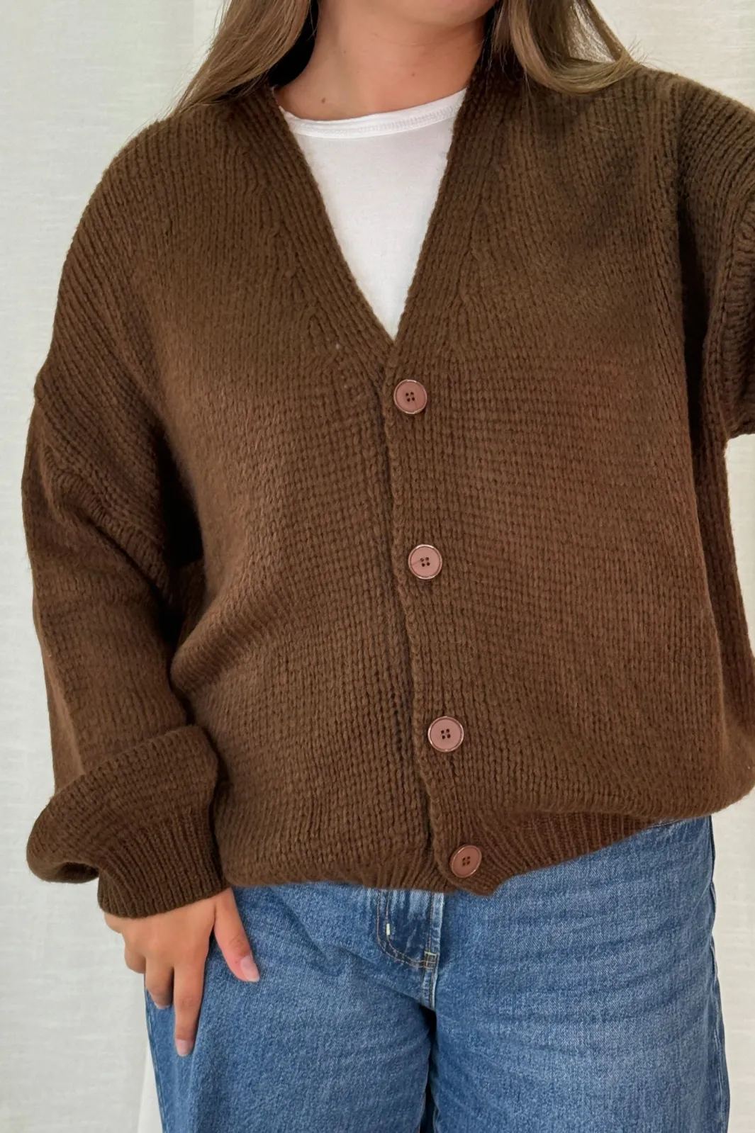 New A-bee Amelia Cardigan Dark Brown