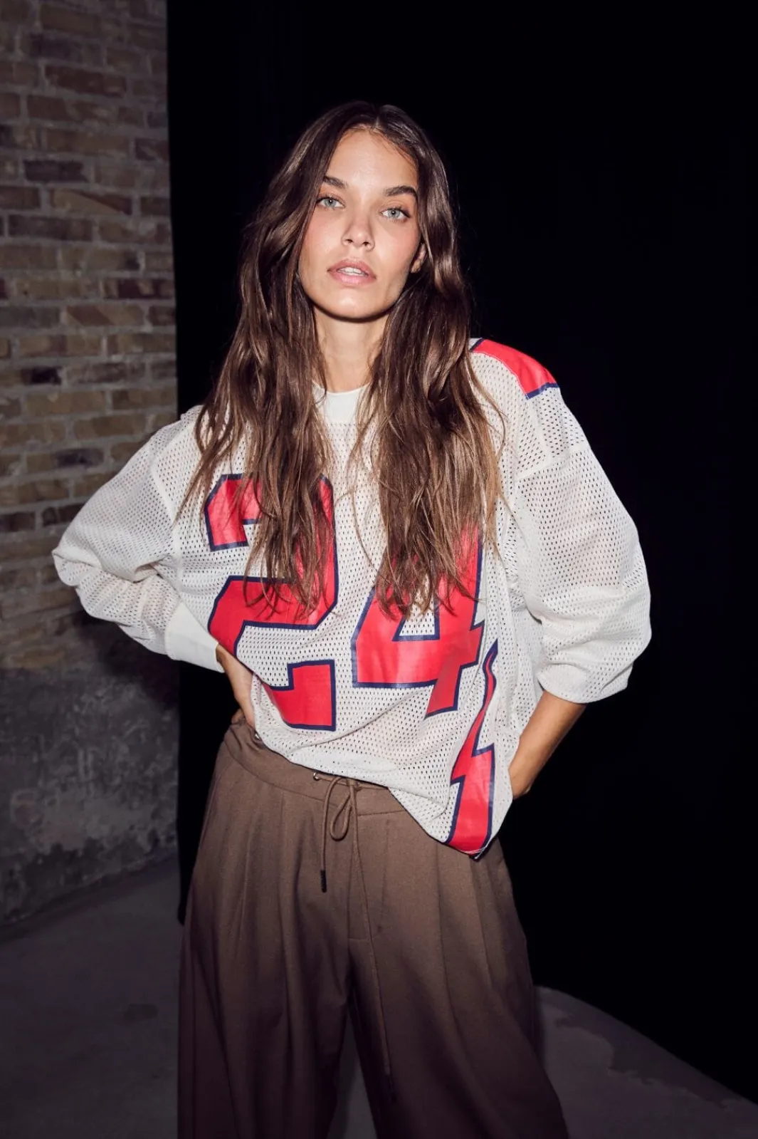 Sale Haute L'Amitié American Football Ls Tee HL10049 Pearl/ Red