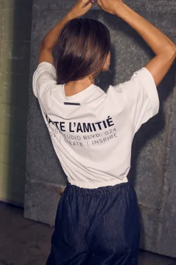 Discount Haute L'Amitié Back Logo Loose Tee HL10410 White/Black Print