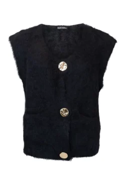 Outlet Black Colour Bcbjoerk Knitted Button Vest 1217 Black