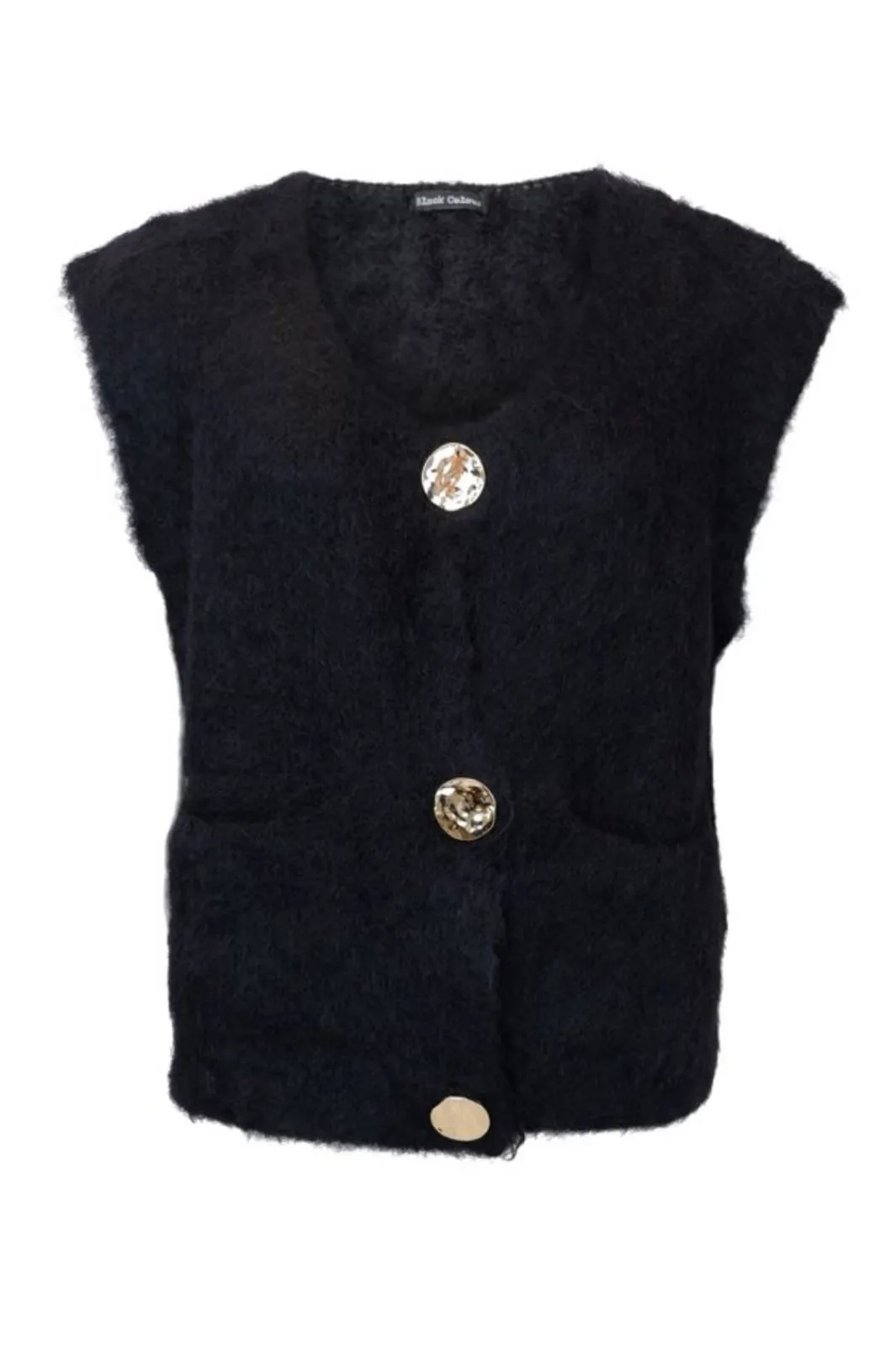 Outlet Black Colour Bcbjoerk Knitted Button Vest 1217 Black