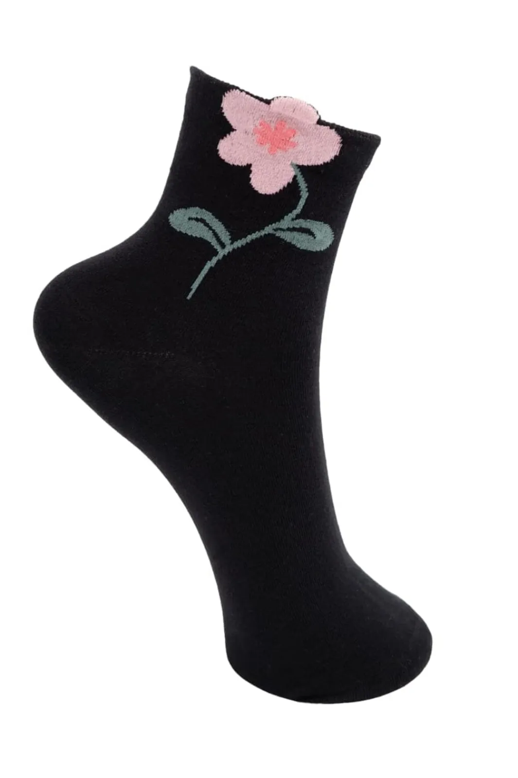 Hot Black Colour Bcdeena Flower Sock 4365 Black