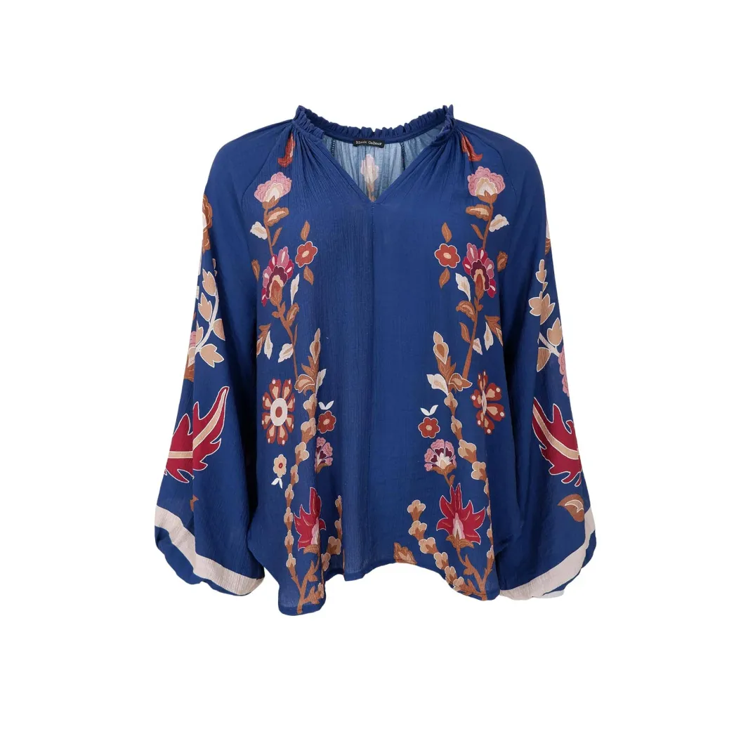 Discount Black Colour Bcmarigold Blouse 41024 Dk. Blue Flower