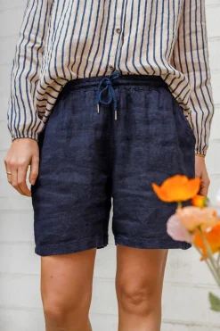 Best Black Colour Bcmelina Linen Shorts 40575 Navy