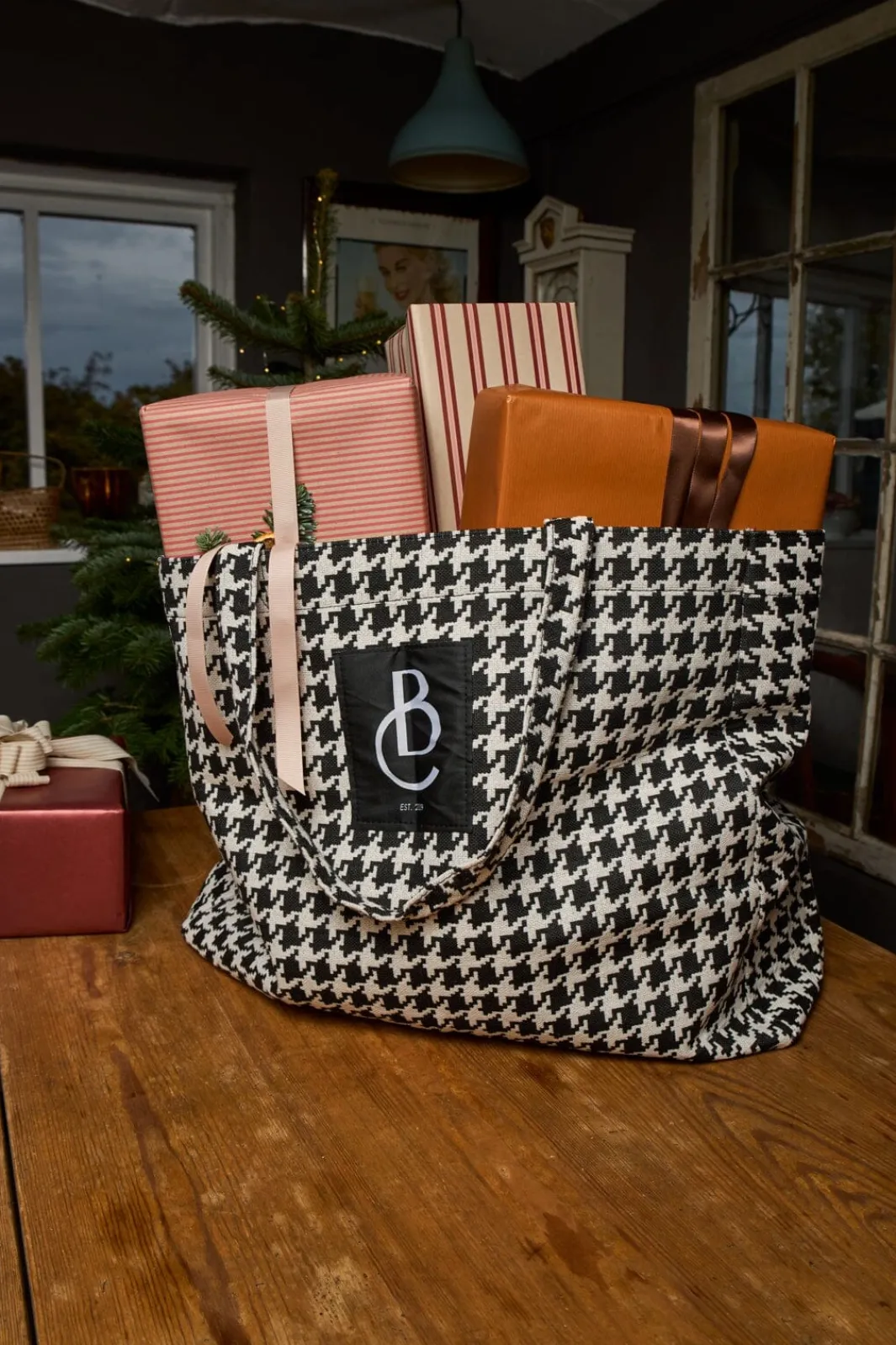 Black Colour Bcnyla Shopper Bag 9340 Houndstooth