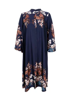 Black Colour Bczendaya Satin Dress 41027 Navy Flower