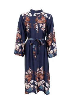 Black Colour Bczendaya Satin Dress 41027 Navy Flower