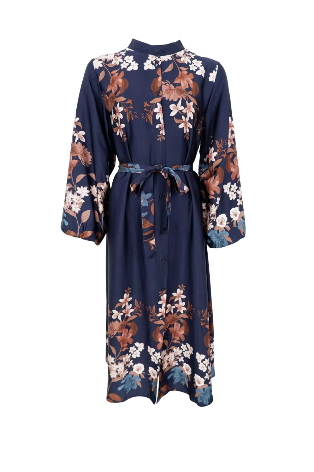 Black Colour Bczendaya Satin Dress 41027 Navy Flower