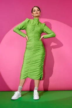 Online Hunkøn Cattia Wrinkle dress Apple Green Glitter