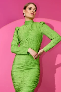 Online Hunkøn Cattia Wrinkle dress Apple Green Glitter