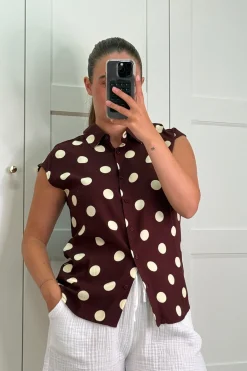 A-bee Cleo Polka Dot Blouse Chocolate