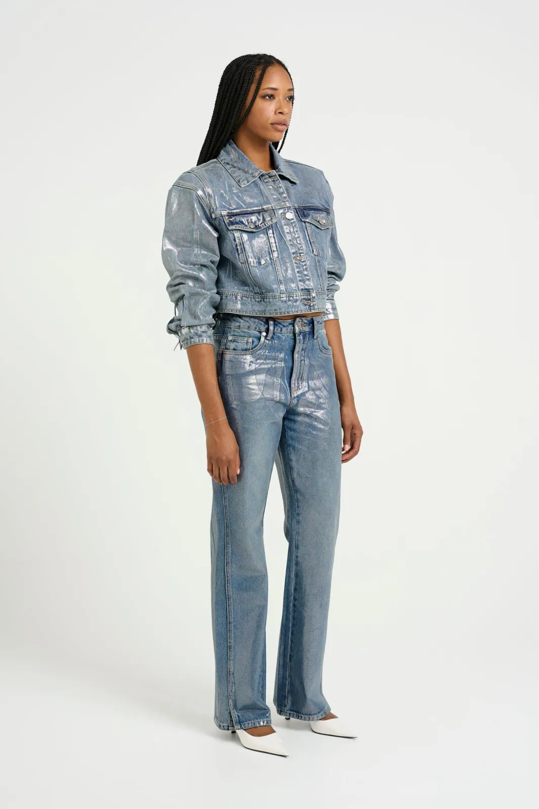 Outlet Gestuz Coatygz Straigt Jeans 10909560 106664 Coated Silver Blue Wash