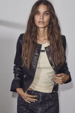 Best Haute L'Amitié Cocktail Leather Jacket HL10008 Black