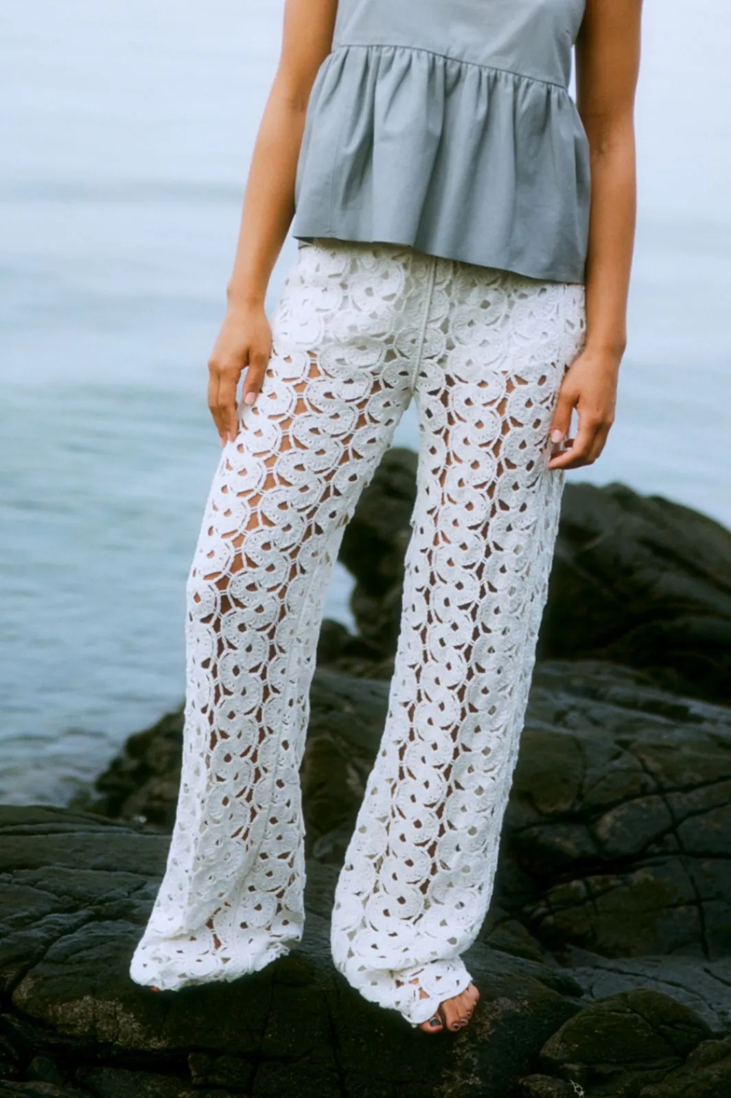 Online Second Female Coralie Knit Pants 59588 Light Grey Melange 7001